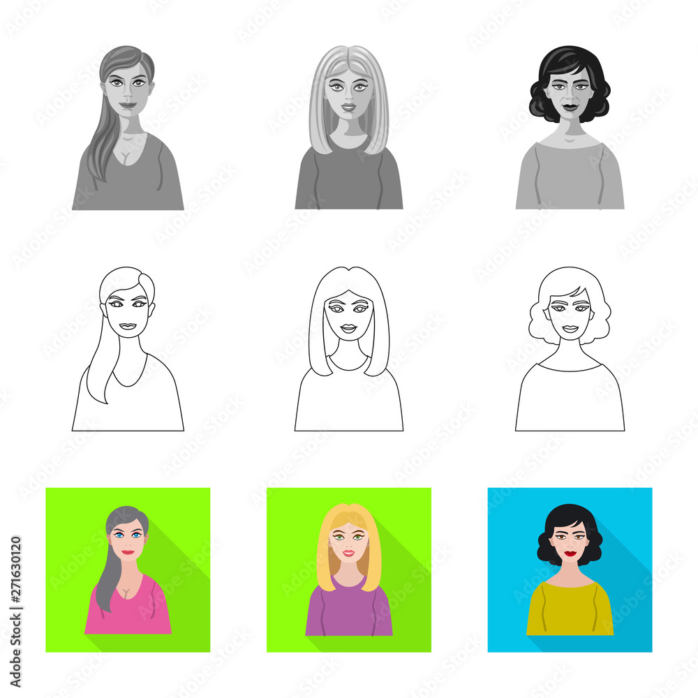 Isolated object of hairstyle and profession symbol. Collection of hairstyle and character stock symbol for web. Isolated object of hairstyle and profession symbol. Collection of hairstyle and character stock symbol for web.