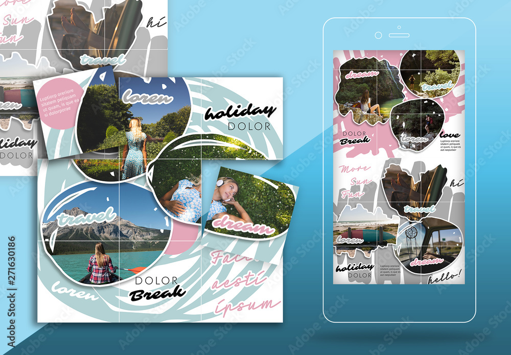 Photo Gridder Colorful Social Media Grid Set Layout with Abstract Shape Photo Mask ...