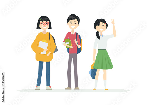 Chinese School Children - cartoon people characters illustration