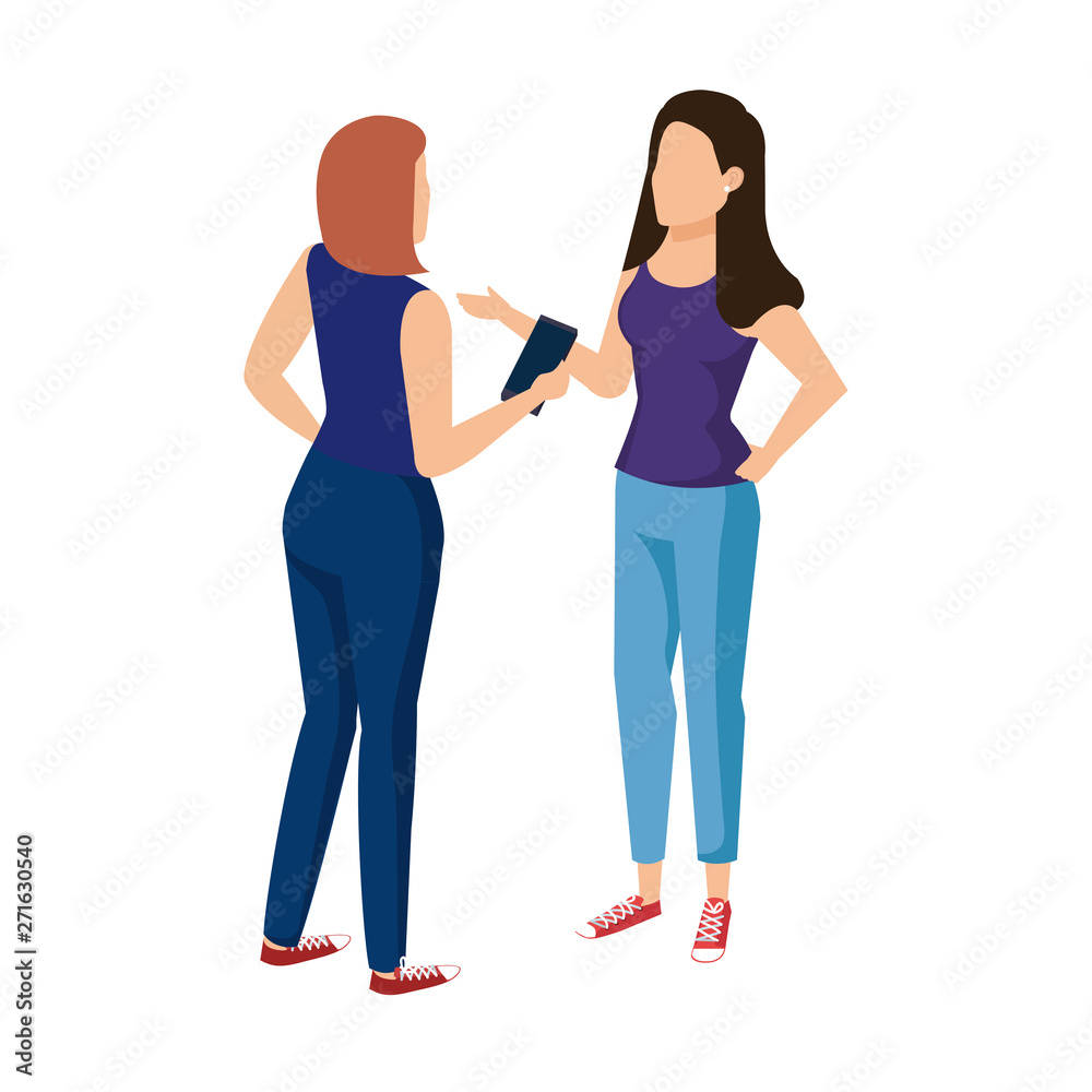 young women couple talking with smartphone young women couple talking with smartphone