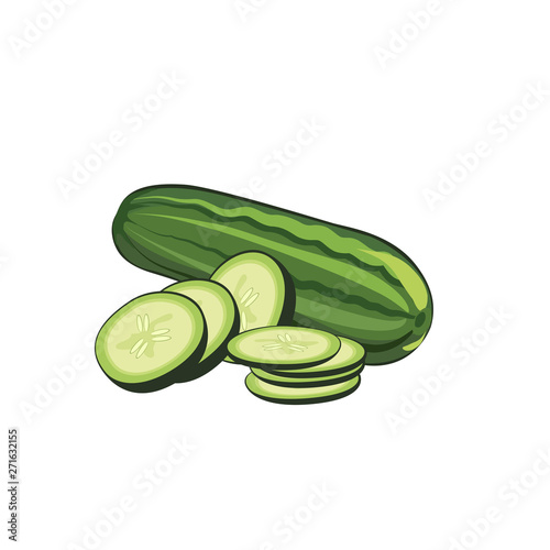 Green cucumber a host on sliced. Vegetables from the garden. Illustration.