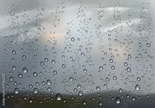 Realistic raindrop on the transparent window. Vector