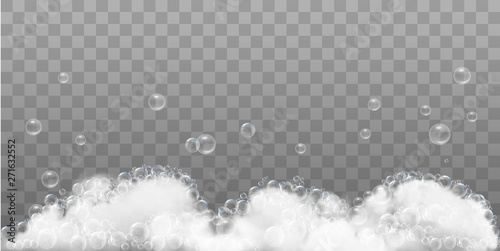 Soap foam and bubbles on transparent background. Vector illustration photo