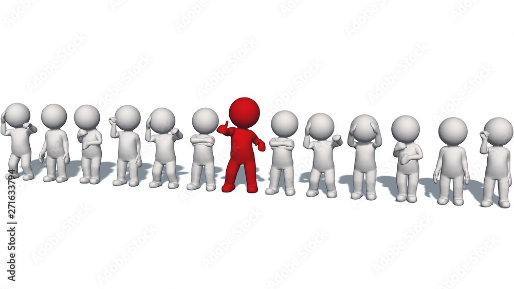 3D people - arranged in a line - isolated on white background