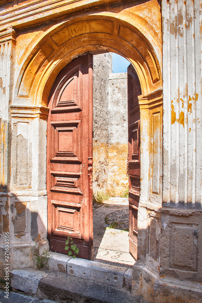 Rhodes town, old open door to greek house