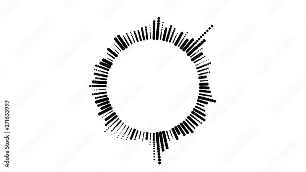 Circular interface hud design, infographic elements like music equalizer, audio waves or sound frequency in lines. Tech and science, analysis theme. Available in 4K video render footage.
