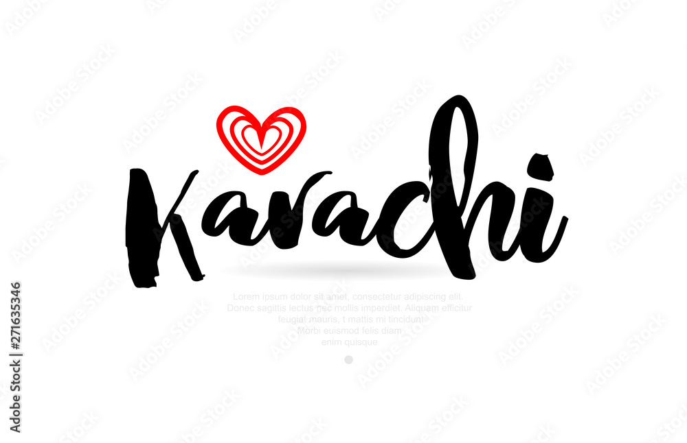 Karachi city with red heart design for typography and logo design