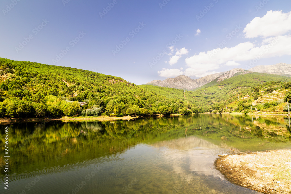 Fototapeta premium beautiful panoramic view of a lake surrounded by green mountains