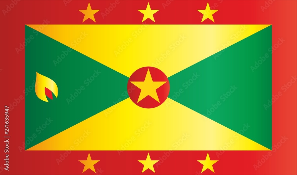 Flag of Grenada, Grenada is a country in the West Indies, Island of Spice. Template for award design, an official document with the flag of Grenada. Bright, colorful vector illustration. Flag of Grenada, Grenada is a country in the West Indies, Island of Spice. Template for award design, an official document with the flag of Grenada. Bright, colorful vector illustration.