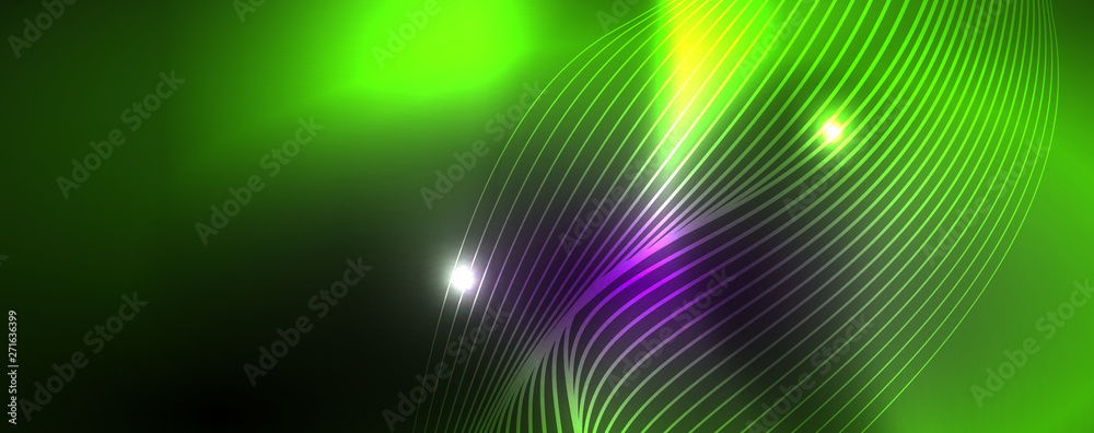 Neon vector wave lines abstract background, magic futuristic techno design