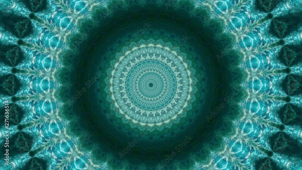 Hypnotic kaleidoscopic zoom cool green blue relaxing colors.mov