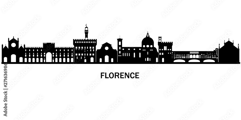 Black and white silhouette of mevieval old italyan city Florence. Design for backgrounds, tourist goods.