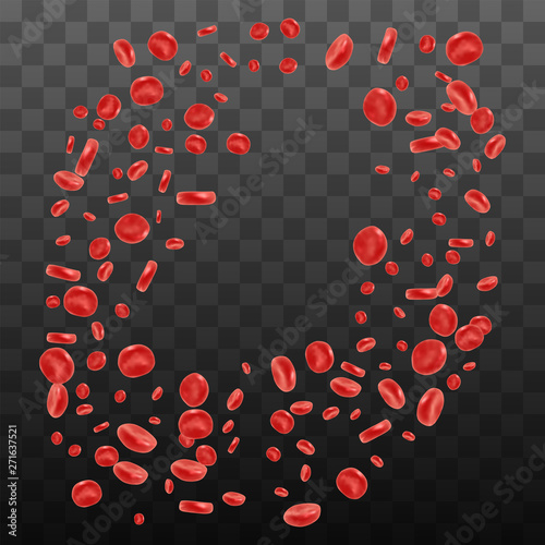 Red blood cell flowing in vein or artery. Vector illustration on transparent background. Healthcare and medical zoom concept.
