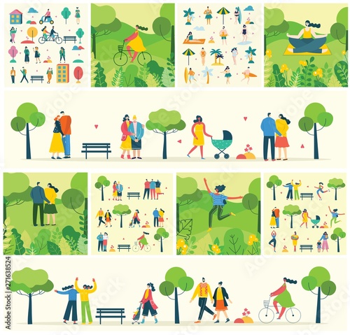 Vector illustration concept flat design of men and women doing sport and healthy lifestyle background - World Health Day