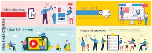Vector illustrations of the office concept business people in the flat style. E-commerce, online education, project management, start up, digital marketing and mobile advertising business concept 