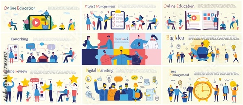 Vector illustrations of the office concept business people in the flat style. E-commerce, online education, project management, start up, digital marketing and mobile advertising business concept