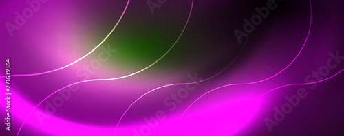 Shiny neon lines template - northern lights glowing blur lines. Futuristic style glow neon 80s disco club or night party techno template