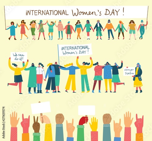 Stronger together. Feminine concept and woman empowerment design for banners and posters in flat modern design