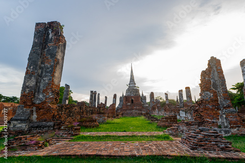 Ancient pagoda history of Wat Prasrisanpet  in Ayutthaya historical park Thailand. it is very popular with tourists and foreigners