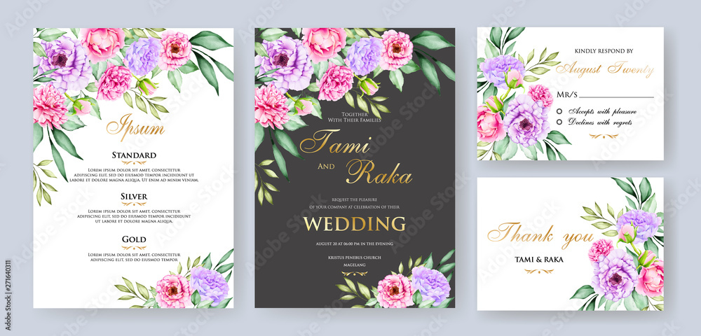 Naklejka elegant watercolor floral wedding card template