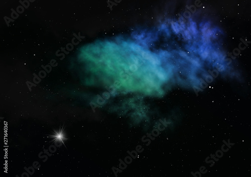 Star field in space and a nebulae. 3D rendering