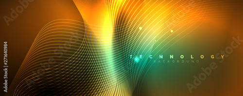Shiny neon lines template - northern lights glowing blur lines. Futuristic style glow neon 80s disco club or night party techno template