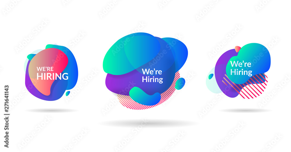 we are hiring word with colorful flowing liquid and geometric lines, dots can use for, landing page, template, ui, web, mobile app, poster, banner, flyer, magazine, label