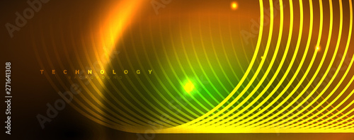 Shiny neon lines template - northern lights glowing blur lines. Futuristic style glow neon 80s disco club or night party techno template
