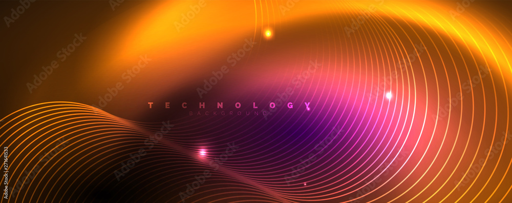 Shiny neon lights, dark abstract background with blurred magic neon light curved lines Shiny neon lights, dark abstract background with blurred magic neon light curved lines