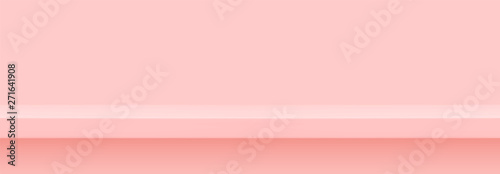 Pink 3d shelf on the wall. Wooden horizontal realistic empty shelf