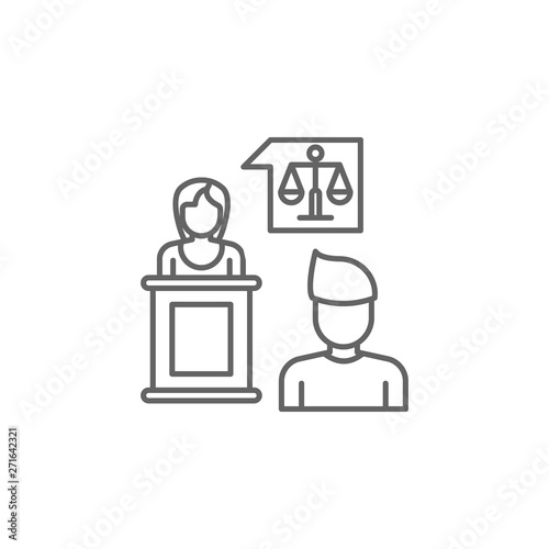 Justice lawyer outline icon. Elements of Law illustration line icon. Signs, symbols and vectors can be used for web, logo, mobile app, UI, UX