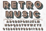 3d Font alphabet Script Typeface vector label design retro music
