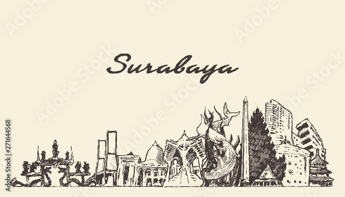 Surabaya skyline East Java Indonesia drawn vector photo