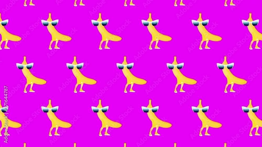 Minimal motion design art. Funny summer character banana man on pink background Minimal motion design art. Funny summer character banana man on pink background