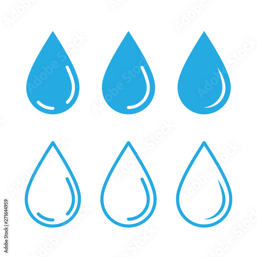 Water drops icon set. Liquid drop symbol illustration. Outline waterdrop.