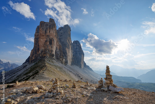 Italy, Sexten Dolomites, Tre Cime di Lavaredo, cairn, Nature Park Tre Cime, UNESCO World Heritage Natural Site
