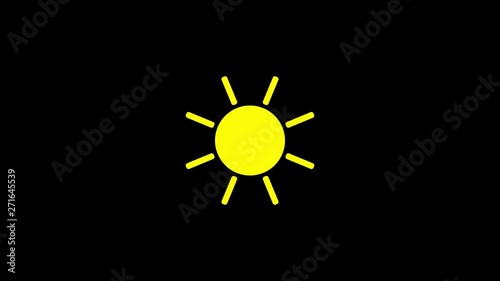 Sunshine icon animation with black background. Animation with Alpha (transparent background) for easy use in your video! Format: QuikTime. Channels: RGB+Alpha. Video Codec: Apple ProRes 4444. Depth