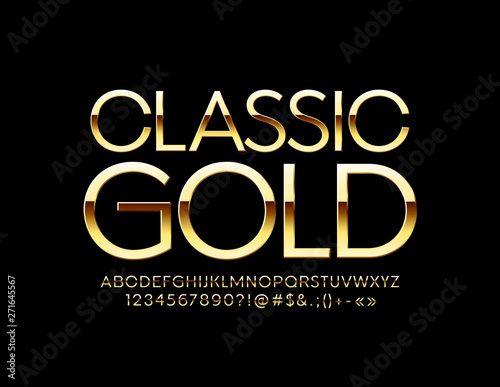 Vector Classic Gold alphabet set. Premium rich Font. Elegant Letters, Numbers and Symbols 