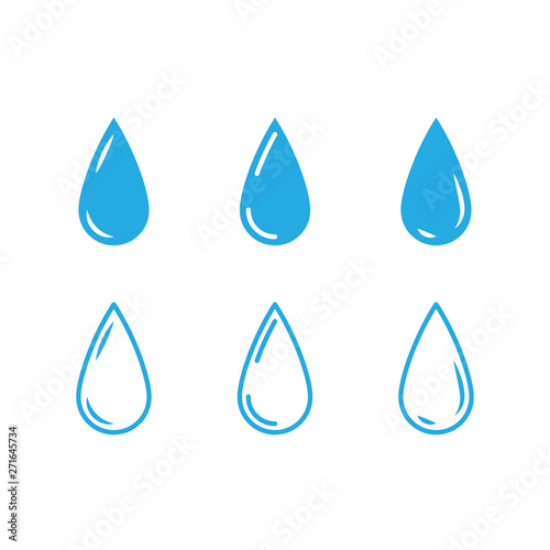 Water drops icon set. Liquid drop symbol illustration. Outline waterdrop.