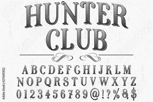 vintage font alphabet handcrafted vector named hunter club
