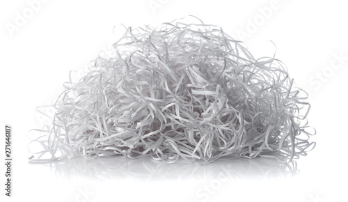 Pile of shredded plastic isolated on white background