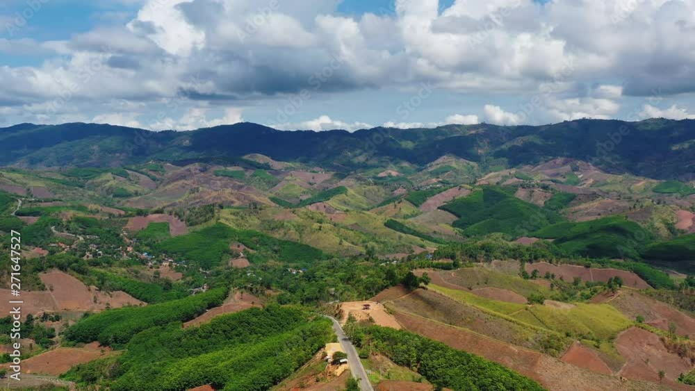 Aerial view of forest destroyed by agriculture of shifting cultivation on mountains. Aerial view of forest destroyed by agriculture of shifting cultivation on mountains.