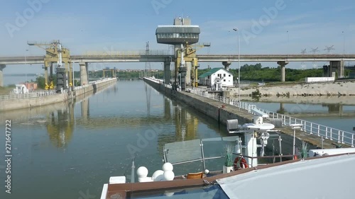 Baot entering hydroelecrical plant lock on Danube photo