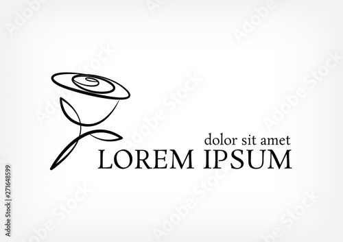 rose vector logo design template, minimal line flower icon, floral abstract sign, vector illustration