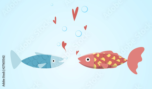 Cartoon fish fell in love