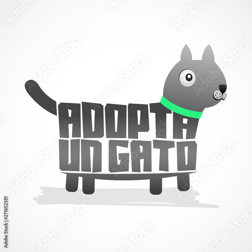 Adopta un Gato, Adopt a Cat spanish text Vector cat shape vector, pet adoption.
