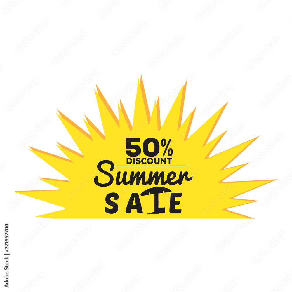 Fototapeta premium Sun with text. Summer sale label - Vector