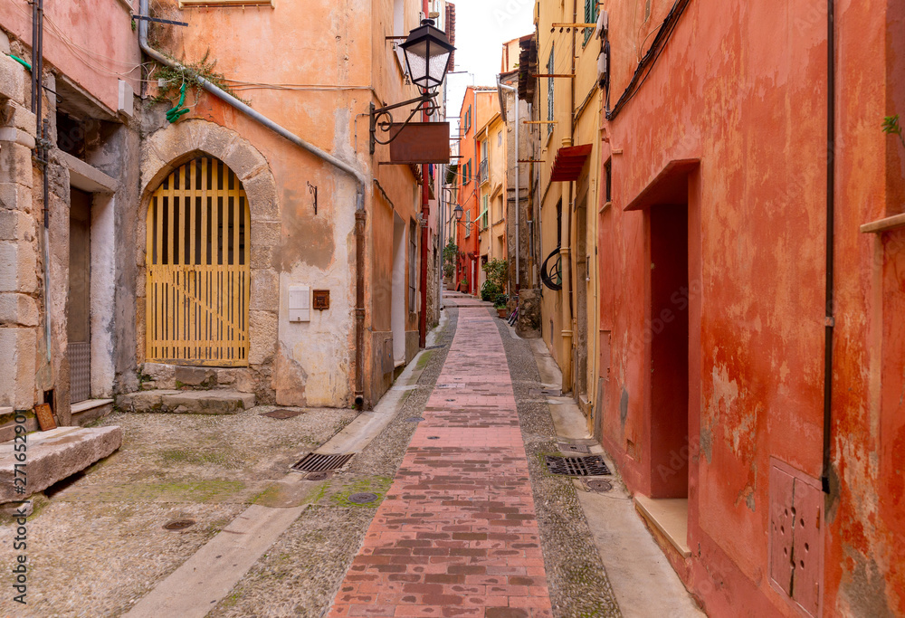 Menton. Old narrow street in the historic part of the city.