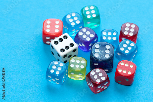 Dices on blue background.