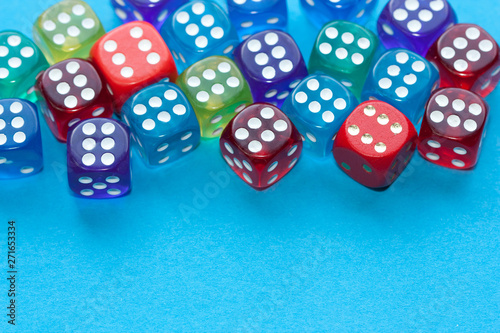 Dices on blue background.